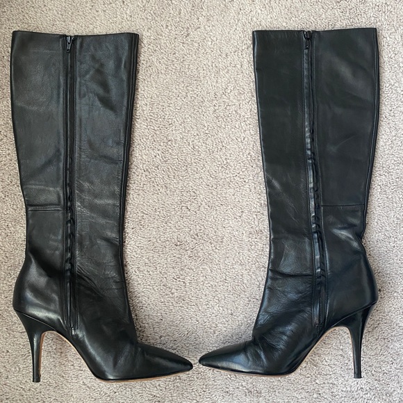 80% OFF JEAN-MICHEL CAZABAT Black Leather Knee High Heel Boots 41 EU - Picture 2 of 2